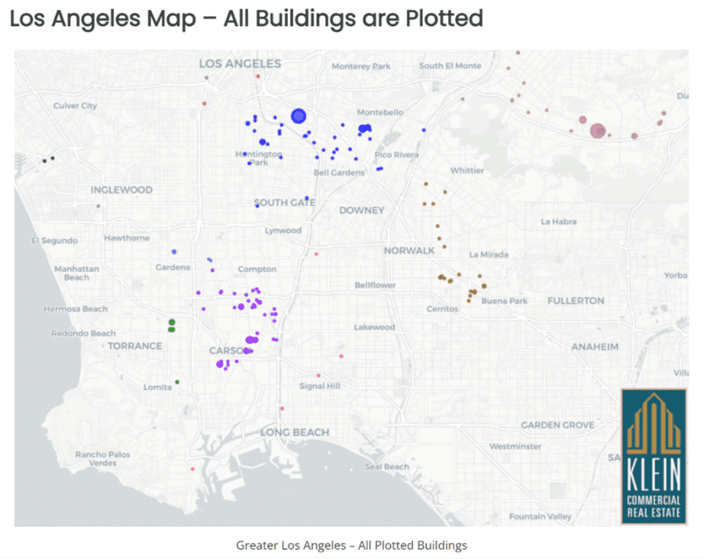Los Angeles Map - Buildings Plotted for Lease/Sale